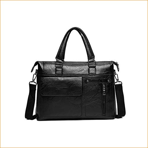 PanBazstny Men Business Briefcase PU Leather Shoulder Bags 13 Inch Laptop Bag Big Travel Handbag 6013-Black