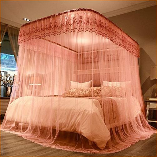 Elegant Canopy Bed Curtains U-Shaped Guide Rail Retractable Three-Door Mosquito Net Size180x200 cm Dreamcrown Color Pi